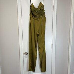 Azazie Olive Draped Jumpsuit